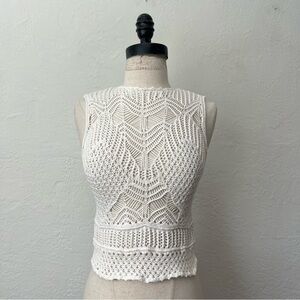 Abercrombie & Fitch Macrame Crew Tank White Crochet Sleeveless Top XS